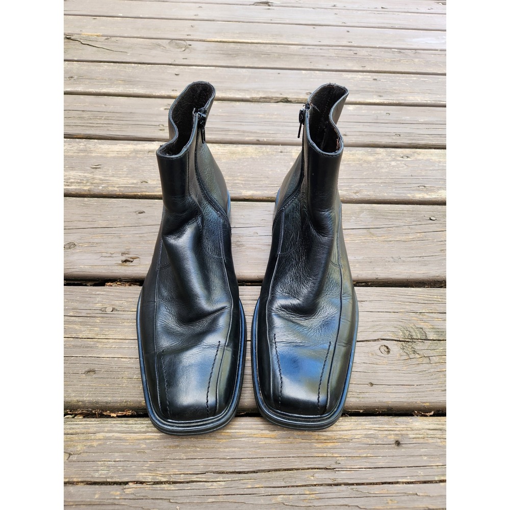Vintage 90s Preppy Bass Ankle Boots Black Leather Square Toe Side Zip Mens 11 M - Picture 4 of 8